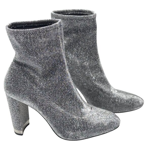 Michael Kors Size 8.5 Mandy Glitter Stretch-Knit Ankle Boots Silver - Picture 1 of 10